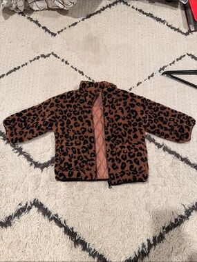 Zara Girls' Leopard Print Sherpa Puffer Jacket - Brown